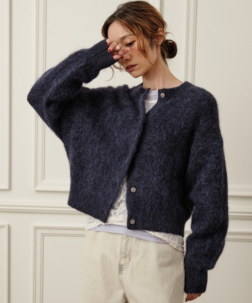Nunc.（ヌンク）の「アルパカシャギーショートカーディガン（カーディガン/ボレロ・レディース・ネイビー/ダークブラウン/ベージュ/ライトベージュ/ラベンダー・FREE）」の4枚目の写真