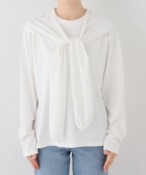 La TOTALITE(ラトータリテ)の「【洗える】スカーフデザインプルオーバー(Tシャツ/カットソー・レディース・ホワイト/ブラック/ブラウン・FREE)」の6枚目の写真