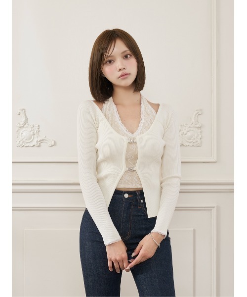 Darich(ダーリッチ)の「ホルターレースセットニットトップス(ニット/セーター・レディース・ホワイト/ピンク/ブラック・FREE)」の2枚目の写真