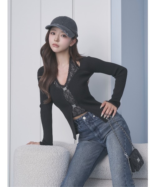 Darich(ダーリッチ)の「ホルターレースセットニットトップス(ニット/セーター・レディース・ホワイト/ピンク/ブラック・FREE)」の1枚目の写真