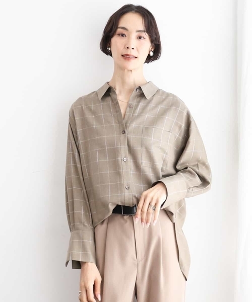 MICHEL KLEIN（ミッシェル・クラン）の「[セットアップ対応]ラメチェックオーバーシャツ（シャツ/ブラウス・レディース・グレー/モカ・38）」の6枚目の写真