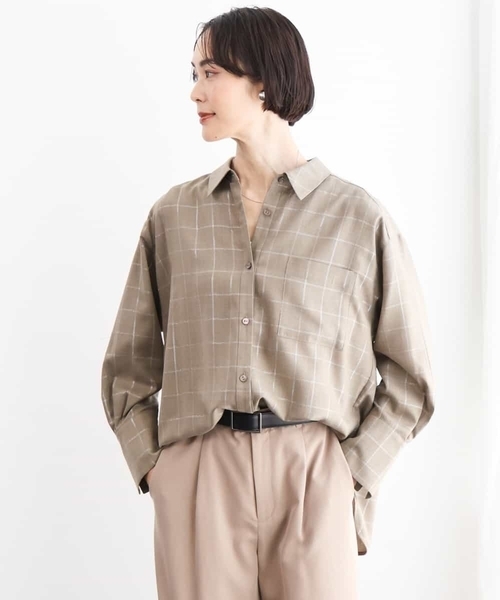 MICHEL KLEIN（ミッシェル・クラン）の「[セットアップ対応]ラメチェックオーバーシャツ（シャツ/ブラウス・レディース・グレー/モカ・38）」の7枚目の写真