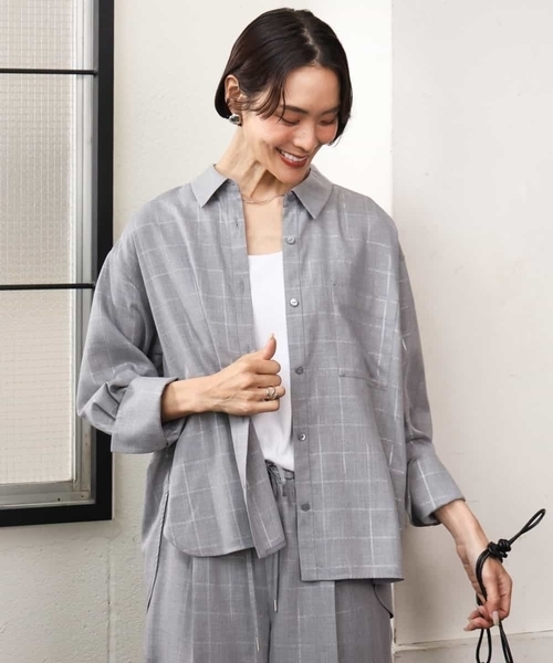 MICHEL KLEIN（ミッシェル・クラン）の「[セットアップ対応]ラメチェックオーバーシャツ（シャツ/ブラウス・レディース・グレー/モカ・38）」の13枚目の写真