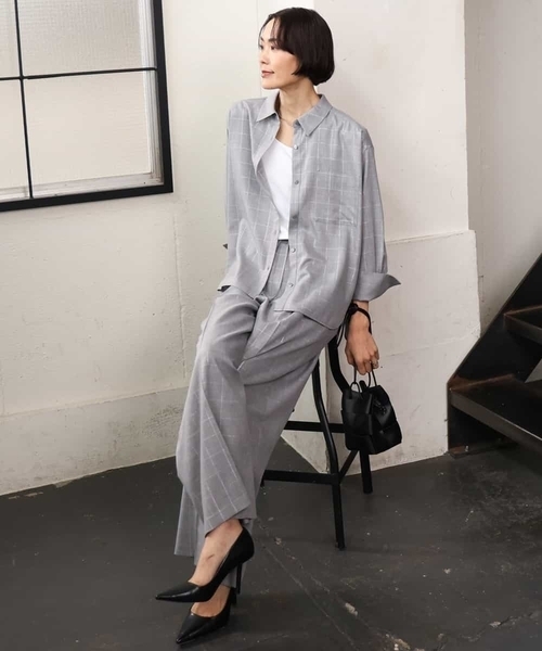 MICHEL KLEIN（ミッシェル・クラン）の「[セットアップ対応]ラメチェックオーバーシャツ（シャツ/ブラウス・レディース・グレー/モカ・38）」の16枚目の写真