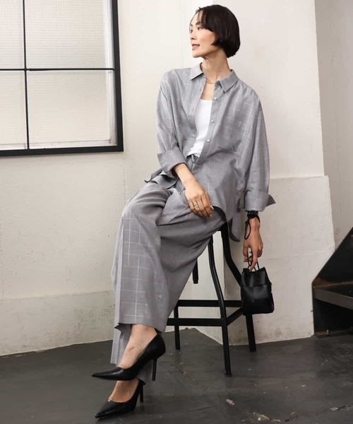 MICHEL KLEIN（ミッシェル・クラン）の「[セットアップ対応]ラメチェックオーバーシャツ（シャツ/ブラウス・レディース・グレー/モカ・38）」の17枚目の写真