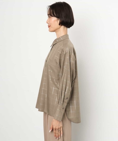 MICHEL KLEIN（ミッシェル・クラン）の「[セットアップ対応]ラメチェックオーバーシャツ（シャツ/ブラウス・レディース・グレー/モカ・38）」の19枚目の写真