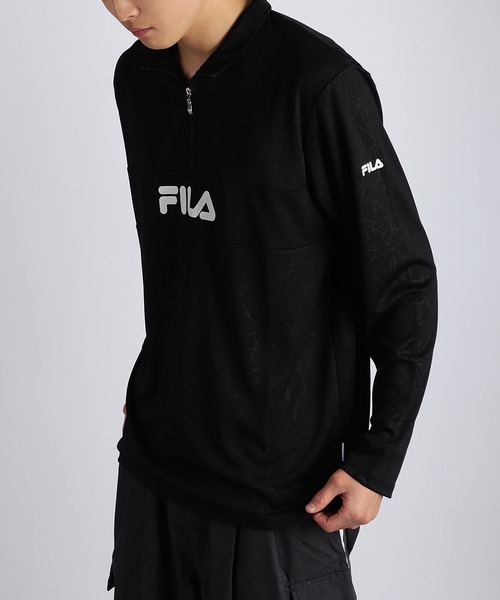 FILA(フィラ)の「FILA / フィラ ハーフジップ 長袖Tシャツ モックネック 吸水速乾 UVケア ドライ ロゴプリント 薄手(Tシャツ/カットソー・メンズ・ブラック・L/M)」の3枚目の写真