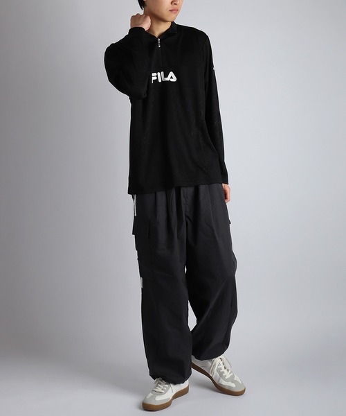 FILA(フィラ)の「FILA / フィラ ハーフジップ 長袖Tシャツ モックネック 吸水速乾 UVケア ドライ ロゴプリント 薄手(Tシャツ/カットソー・メンズ・ブラック・L/M)」の5枚目の写真