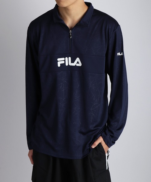 FILA(フィラ)の「FILA / フィラ ハーフジップ 長袖Tシャツ モックネック 吸水速乾 UVケア ドライ ロゴプリント 薄手(Tシャツ/カットソー・メンズ・ブラック・L/M)」の9枚目の写真