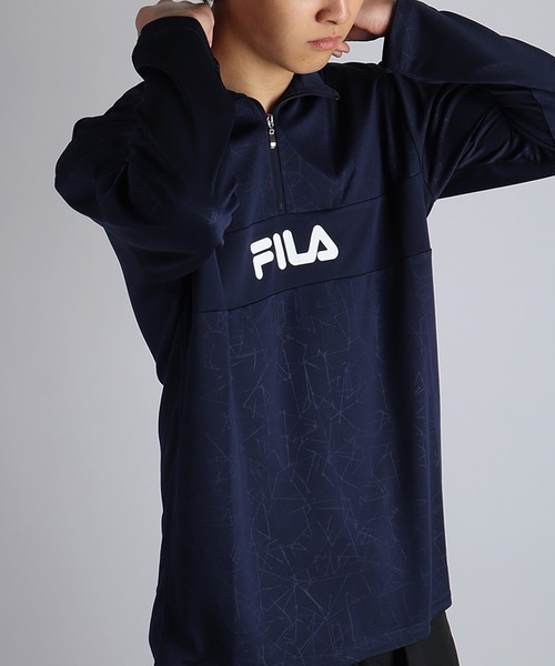 FILA(フィラ)の「FILA / フィラ ハーフジップ 長袖Tシャツ モックネック 吸水速乾 UVケア ドライ ロゴプリント 薄手(Tシャツ/カットソー・メンズ・ブラック・L/M)」の12枚目の写真