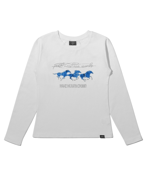 PEID(ペイド)の「PD ブルーホース スリムフィット長袖Tシャツ 2色(Tシャツ/カットソー・レディース・ブラック/ホワイト・X-SMALL/SMALL/MEDIUM)」の2枚目の写真
