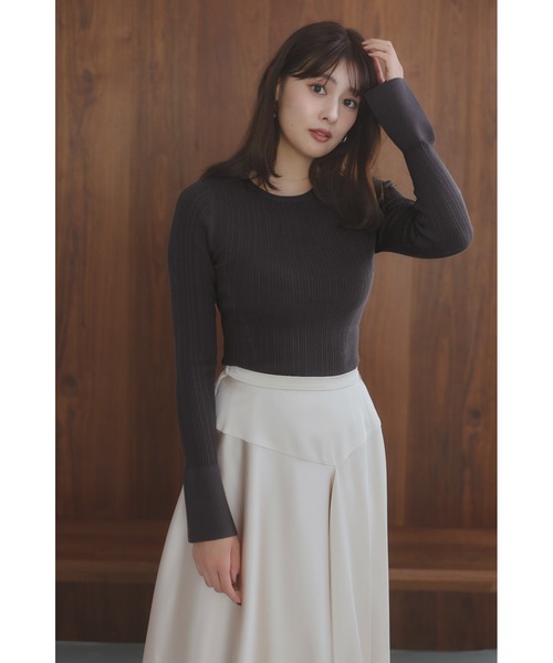 Her lip to（ハーリップトゥー）の「Essential Rib Knit Top（Tシャツ/カットソー・レディース・ベージュ/オフホワイト/ブラック/アッシュブラウン/バーガンディー・S/M）」の12枚目の写真
