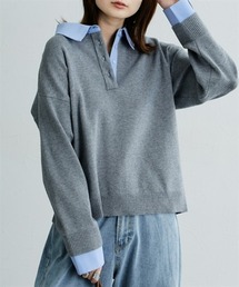 【低身長/高身長サイズ有】シャツドッキング風ニット（Petitjo/slattgir）