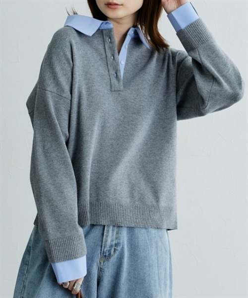 nissen(ニッセン)の「【低身長/高身長サイズ有】シャツドッキング風ニット(Petitjo/slattgir)(ニット/セーター・レディース・ブラウン/杢グレー・M/L/LL/TM/TL/TLL/T3L)」の4枚目の写真