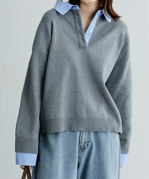 nissen(ニッセン)の「【低身長/高身長サイズ有】シャツドッキング風ニット(Petitjo/slattgir)(ニット/セーター・レディース・ブラウン/杢グレー・M/L/LL/TM/TL/TLL/T3L)」の7枚目の写真