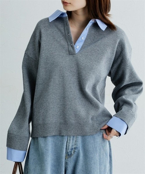 nissen(ニッセン)の「【低身長/高身長サイズ有】シャツドッキング風ニット(Petitjo/slattgir)(ニット/セーター・レディース・ブラウン/杢グレー・M/L/LL/TM/TL/TLL/T3L)」の12枚目の写真