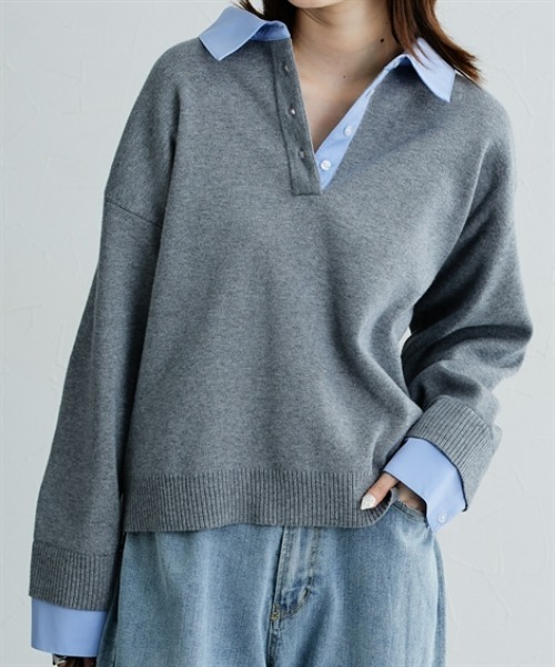 nissen(ニッセン)の「【低身長/高身長サイズ有】シャツドッキング風ニット(Petitjo/slattgir)(ニット/セーター・レディース・ブラウン/杢グレー・M/L/LL/TM/TL/TLL/T3L)」の5枚目の写真