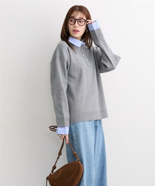 nissen(ニッセン)の「【低身長/高身長サイズ有】シャツドッキング風ニット(Petitjo/slattgir)(ニット/セーター・レディース・ブラウン/杢グレー・M/L/LL/TM/TL/TLL/T3L)」の16枚目の写真
