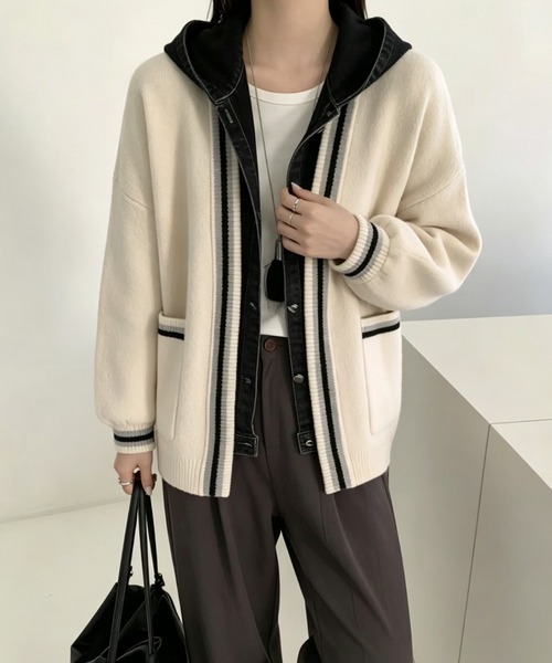Aelina(エリナ)の「フード付きフェイクレイヤードニットカーディガン(ニット/セーター・レディース・ホワイト系その他/ベージュ系その他2/ブラウン系その他2/ブラック系その他2/ホワイト系その他2/ベージュ系その他/ブラウン系その他/ブラック系その他・FREE)」の8枚目の写真