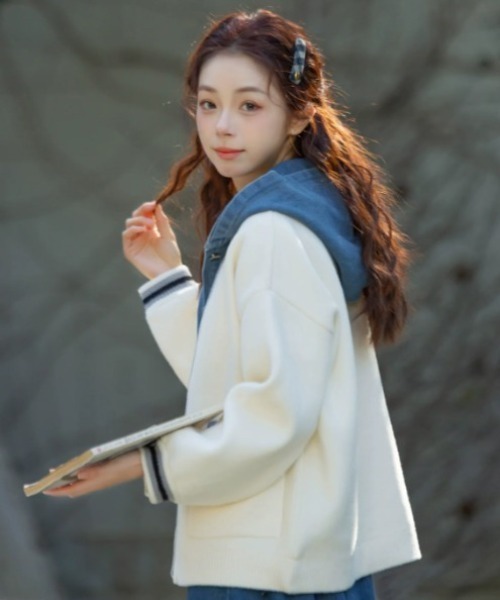 Aelina(エリナ)の「フード付きフェイクレイヤードニットカーディガン(ニット/セーター・レディース・ホワイト系その他/ベージュ系その他2/ブラウン系その他2/ブラック系その他2/ホワイト系その他2/ベージュ系その他/ブラウン系その他/ブラック系その他・FREE)」の15枚目の写真