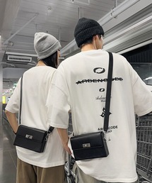 フェイクレザー ターンロック スクエア ミニショルダーバッグ / ボックスポシェット / ユニセックス
