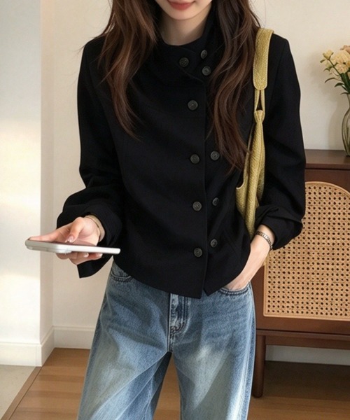 FAVORITO(ファヴォリート)の「スタンドカラーダブルブレストジャケット(その他アウター・レディース・ブラック/グリーン/モカ・F)」の2枚目の写真
