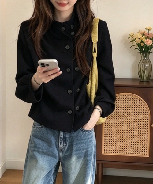 FAVORITO(ファヴォリート)の「スタンドカラーダブルブレストジャケット(その他アウター・レディース・ブラック/グリーン/モカ・F)」の4枚目の写真