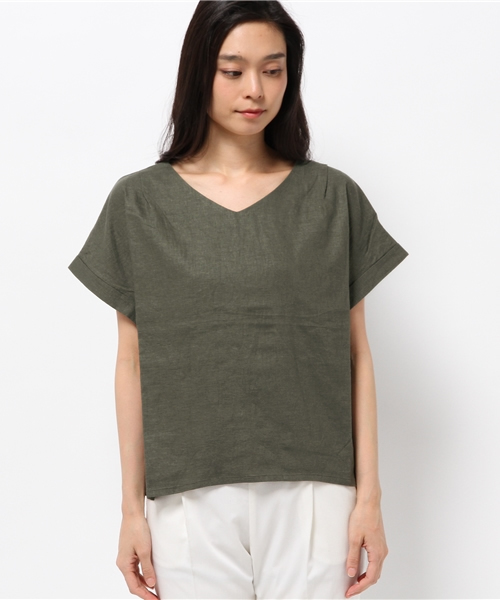 LBC（エルビーシー）の「リネンレーヨンVネックプルオーバー（Tシャツ/カットソー・レディース・グレー/オリーブ・MEDIUM/LARGE）」の4枚目の写真