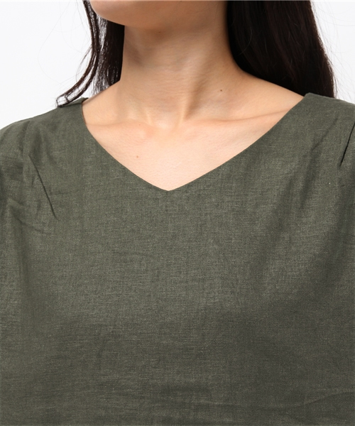 LBC（エルビーシー）の「リネンレーヨンVネックプルオーバー（Tシャツ/カットソー・レディース・グレー/オリーブ・MEDIUM/LARGE）」の7枚目の写真