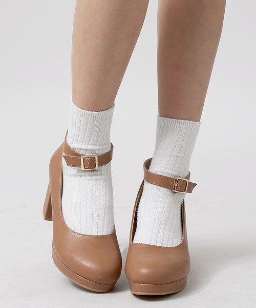 WEGO（ウィゴー）の「WEGO/ストラップパンプス（パンプス・レディース・ブラック/インディゴブルー/キャメル/グレー/レッド/ピンク・LARGE/MEDIUM）」の4枚目の写真