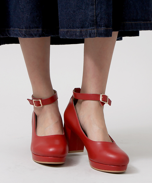 WEGO（ウィゴー）の「WEGO/ストラップパンプス（パンプス・レディース・ブラック/インディゴブルー/キャメル/グレー/レッド/ピンク・LARGE/MEDIUM）」の6枚目の写真