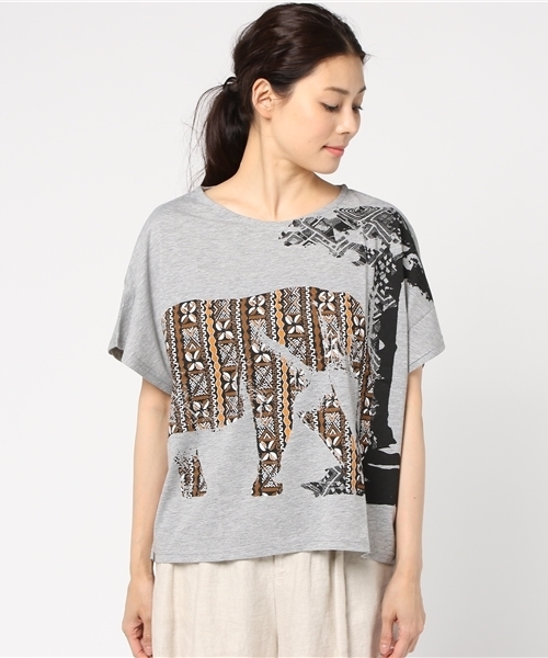 チャイハネ(チャイハネ)の「【チャイハネ】ギャラリーTシャツ(Tシャツ/カットソー・レディース・ブラック/カーキ/ホワイト/ブルー/グレー・FREE)」の6枚目の写真