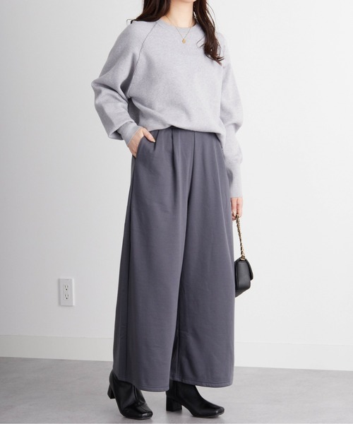 アンダール　裏起毛 ワイドパンツ Sロング　オブシディアングレー セール】裏起毛ロングフレア2タックワイドパンツ（その他パンツ