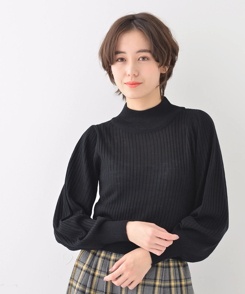 earth music&ecology（アースミュージックアンドエコロジー）の「・パフワイドリブニットプルオーバー（ニット/セーター・レディース・ブラック/スモークピンク/ライトグレー/キャメル/ダークグリーン/アイボリー・M/S）」の3枚目の写真