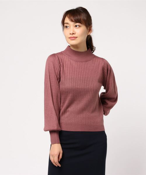 earth music&ecology（アースミュージックアンドエコロジー）の「・パフワイドリブニットプルオーバー（ニット/セーター・レディース・ブラック/スモークピンク/ライトグレー/キャメル/ダークグリーン/アイボリー・M/S）」の6枚目の写真