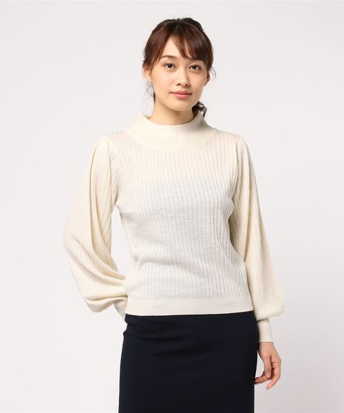 earth music&ecology（アースミュージックアンドエコロジー）の「・パフワイドリブニットプルオーバー（ニット/セーター・レディース・ブラック/スモークピンク/ライトグレー/キャメル/ダークグリーン/アイボリー・M/S）」の2枚目の写真