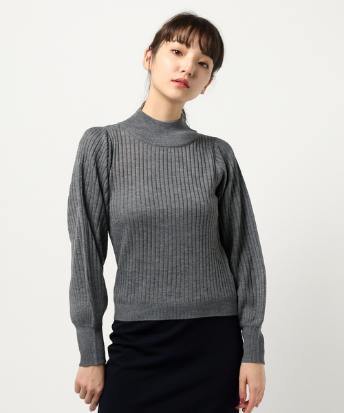 earth music&ecology（アースミュージックアンドエコロジー）の「・パフワイドリブニットプルオーバー（ニット/セーター・レディース・ブラック/スモークピンク/ライトグレー/キャメル/ダークグリーン/アイボリー・M/S）」の4枚目の写真