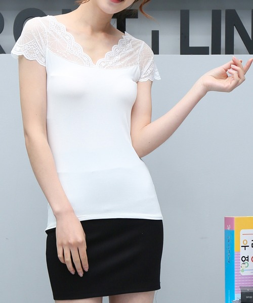 DAY CLOSET（デイ クローゼット）の「レディース 半袖2wayインナー（Tシャツ/カットソー・レディース・ホワイト/ブラック/ブルー・ONE SIZE）」の2枚目の写真