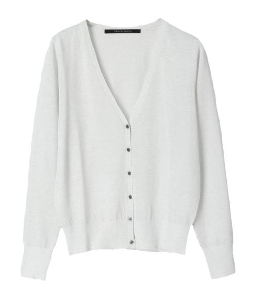 YECCA VECCA(イェッカヴェッカ)の「P.ラメVネックニットカ-ディガン(カーディガン/ボレロ・レディース・ライトグレー/ネイビー/イエロー/ライトベージュ・FREE)」の5枚目の写真