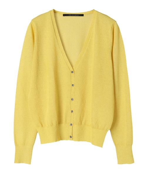 YECCA VECCA(イェッカヴェッカ)の「P.ラメVネックニットカ-ディガン(カーディガン/ボレロ・レディース・ライトグレー/ネイビー/イエロー/ライトベージュ・FREE)」の7枚目の写真