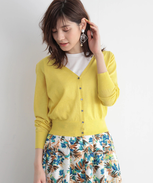 YECCA VECCA(イェッカヴェッカ)の「P.ラメVネックニットカ-ディガン(カーディガン/ボレロ・レディース・ライトグレー/ネイビー/イエロー/ライトベージュ・FREE)」の1枚目の写真