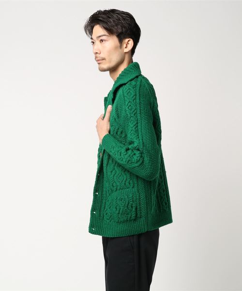SHIPS(シップス)の「INVERALLAN: J&S アラン ポロカーディガン(カーディガン/ボレロ・メンズ・チャコールグレー/グリーン/ネイビー・40/38)」の4枚目の写真