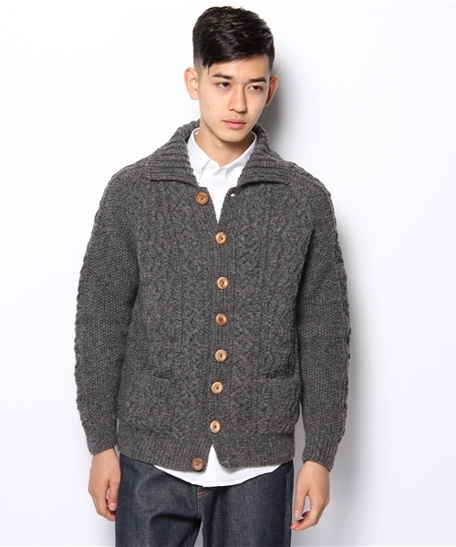 SHIPS(シップス)の「INVERALLAN: J&S アラン ポロカーディガン(カーディガン/ボレロ・メンズ・チャコールグレー/グリーン/ネイビー・40/38)」の12枚目の写真