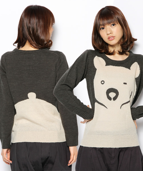 FRAPBOIS（フラボア）の「ブークベアニット（ニット/セーター・レディース・グレー/チャコール/ベージュ・1）」の3枚目の写真