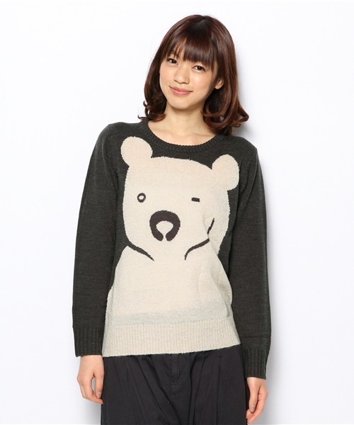 FRAPBOIS（フラボア）の「ブークベアニット（ニット/セーター・レディース・グレー/チャコール/ベージュ・1）」の4枚目の写真