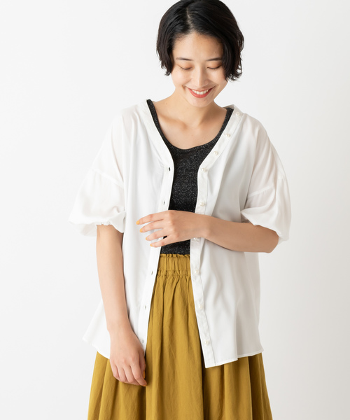 DISCOAT（ディスコート）の「イージーケアレーヨンパール釦ブラウス（シャツ/ブラウス・レディース・インディゴブルー/ベージュ/ブルー/オフホワイト・MEDIUM/LARGE）」の2枚目の写真