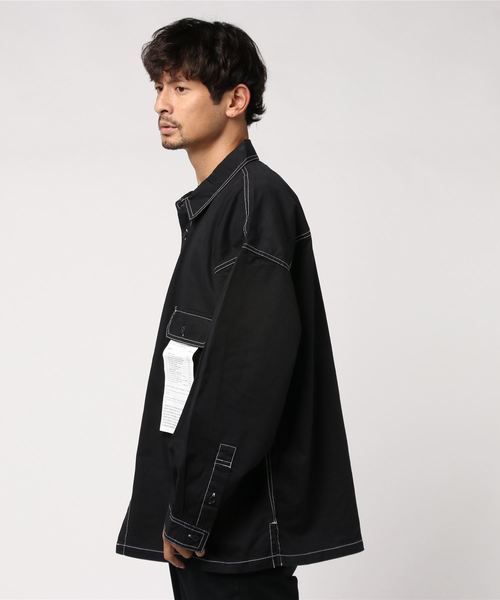 Jungle Storm(ジャングルストーム)の「【JUNGLE STORM】ステッチ配色長袖ワイドシャツ(シャツ/ブラウス・メンズ・ホワイト/ブラック/ブラウン/ケミカルウォッシュ・M/L)」の5枚目の写真