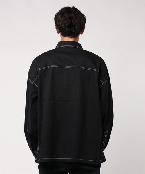 Jungle Storm(ジャングルストーム)の「【JUNGLE STORM】ステッチ配色長袖ワイドシャツ(シャツ/ブラウス・メンズ・ホワイト/ブラック/ブラウン/ケミカルウォッシュ・M/L)」の6枚目の写真