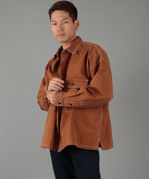 Jungle Storm(ジャングルストーム)の「【JUNGLE STORM】ステッチ配色長袖ワイドシャツ(シャツ/ブラウス・メンズ・ホワイト/ブラック/ブラウン/ケミカルウォッシュ・M/L)」の3枚目の写真