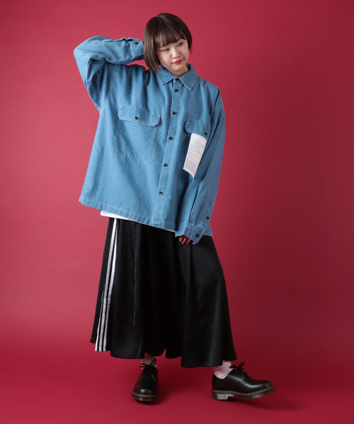 Jungle Storm(ジャングルストーム)の「【JUNGLE STORM】ステッチ配色長袖ワイドシャツ(シャツ/ブラウス・メンズ・ホワイト/ブラック/ブラウン/ケミカルウォッシュ・M/L)」の7枚目の写真